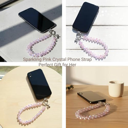 richginker Crystal Beaded Phone Wrist Strap with Tether Tab, Pink AB - color: Pink AB
