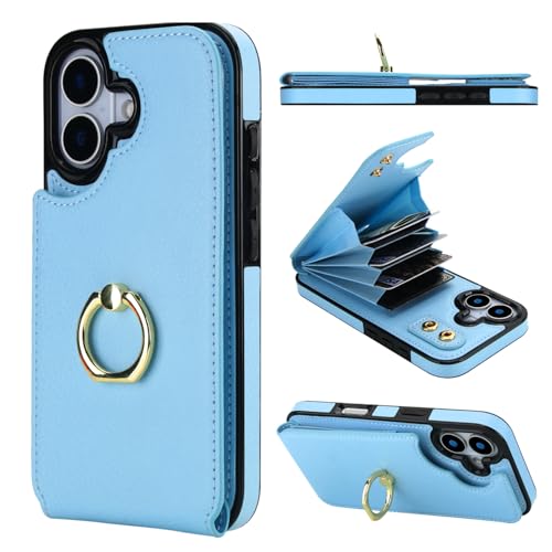 Folosu for iPhone 17 Case Wallet with Card Holder,Finger Ring Cover Blue - color: Blue