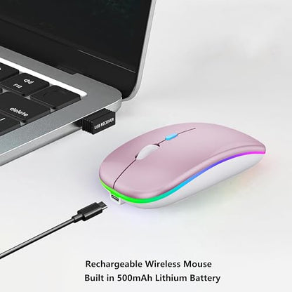 WREANU Wireless Bluetooth Mouse, Rechargeable Laptop Mice, Pink - color: Pink