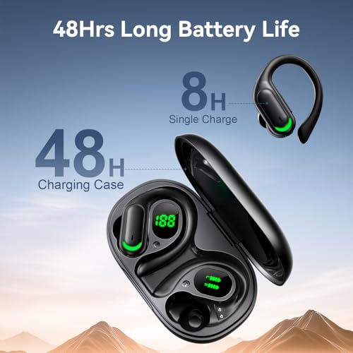 Wireless Earbuds 96H Bluetooth 5.4 Sport Headphones with Earhooks, Black