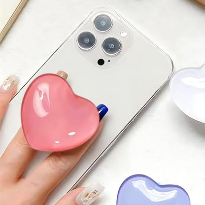 Cute Heart-Shaped Expanding Phone Grip - 3D Deep Pink Crystal Collapsible Phone Mount Holder Stand for Girls Women, Lovely Phone Charm and Accessories，Finger Snap Grip Holder for iPhone, iPad, Kindle