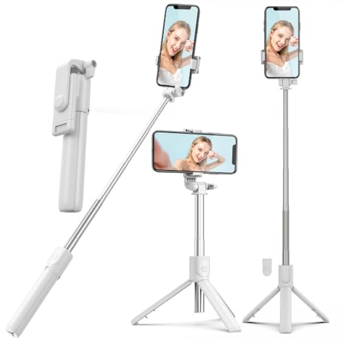 XIHAMA Selfie Stick Tripod,3 in 1 Extendable Selfie Stick with Wireless Remote,Portable Phone Tripod Stand Compatible with iPhone16 15 14,Samsung Smartphone and More - color: White