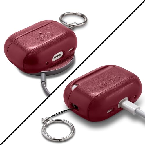 Dreem Om Case Cover with Keychain Clip Compatible with AirPods Pro 2/Pro, Protective One-Piece Hard Shell, Luxury Vegan Leather AirPod Pro Case 2nd/1st Generation with Separate Clip [Burgundy] - color: Burgundy, size: AirPods Pro 2