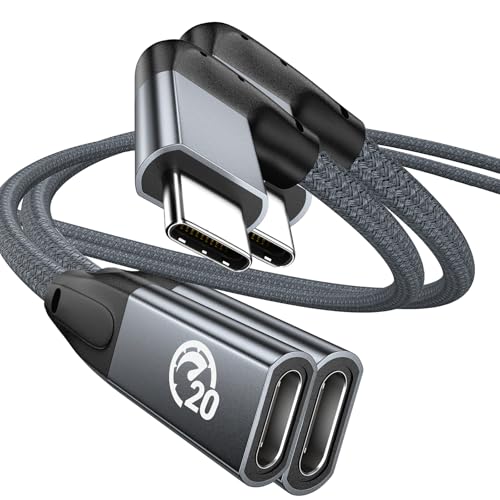 Right Angle USB C Extension Cable 1.6FT 2Pack, USB-C 3.2 Male to Female - color: GRAY, size: 1.6FT(2PACK)