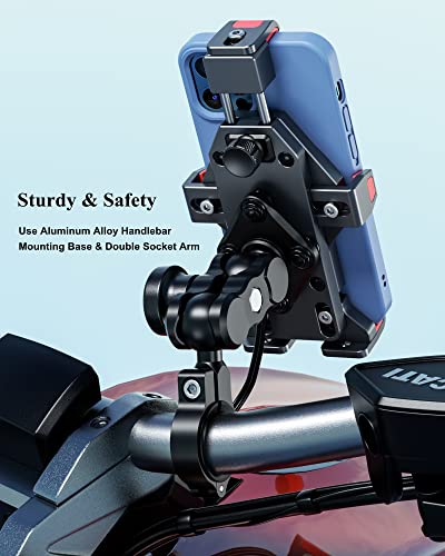 BRCOVAN Aluminum Alloy Motorcycle Phone Mount with Qi 15W Wireless Charger - color: BLACK