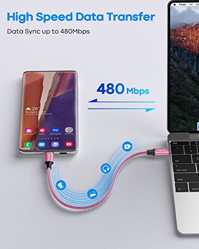 etguuds USB C to USB C Cable 1ft, 2-Pack 60W C to C Cable Fast Charging - color: Pink, size: 1ft