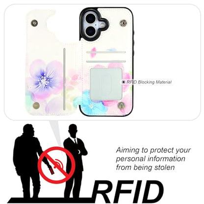 HAOPINSH Wallet Case with Card Holder for Phone 17, Pale Flower Pattern Back Flip Folio PU Leather Kickstand Card Slots Case, Double Magnetic Clasp Shockproof 6.3" - color: Pale Flower