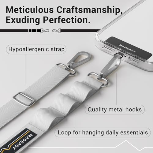 MAGEASY Rover iPhone Lanyard Crossbody with Tether Tab & Attachment Loop, Adjustable Anti Theft Phone Strap for Samsung Google Pixel, 20mm Neck Shoulder Lanyard, Holds 55lb (Dual Clip, Galaxy Gray) - color: Galaxy Gray, size: Dual Clip