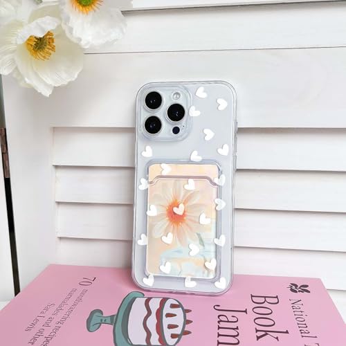 NITITOP Compatible with iPhone 16 Pro Case Clear with Card Holder Cute White Love Heart Pattern Design Design Soft TPU Shock-Absorbing Wallet Case Protective Cover - White - color: White, size: iPhone 16 Pro
