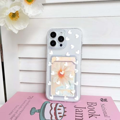 NITITOP Compatible with iPhone 16 Pro Case Clear with Card Holder Cute White Love Heart Pattern Design Design Soft TPU Shock-Absorbing Wallet Case Protective Cover - White - color: White, size: iPhone 16 Pro