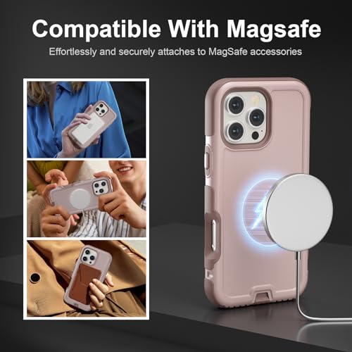 Follaroma Magnetic for iPhone 16 Pro Case, Heavy Duty Cases, Light Brown | Compatible with MagSafe, Heavy Duty Shockproof,Military-Grade Anti-Drop Protective,Dual Layer Magnetic Protection Phone Cover - color: Brown Pink, size: iPhone 16 Pro 6.3''