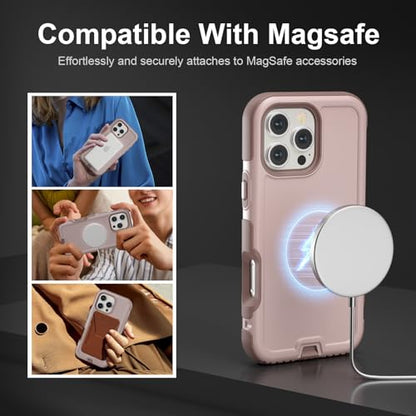 Follaroma Magnetic for iPhone 16 Pro Case, Heavy Duty Cases, Light Brown | Compatible with MagSafe, Heavy Duty Shockproof,Military-Grade Anti-Drop Protective,Dual Layer Magnetic Protection Phone Cover - color: Brown Pink, size: iPhone 16 Pro 6.3''