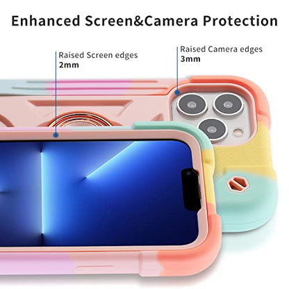 MARKILL Compatible with iPhone 13 Pro Max Case 6.7 Inch with Ring Stand, Heavy-Duty Military Grade Shockproof Phone Kids Cover for iPhone 13 Pro Max - color: Rainbow Pink, size: iPhone 13 Pro Max 6.7"
