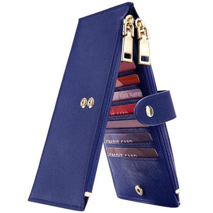 Travelambo RFID Wallet Women Large Size Bifold Multi Card Wallet Case with Zipper Pocke Credit Card Holder for Women - color: Blue Purplish