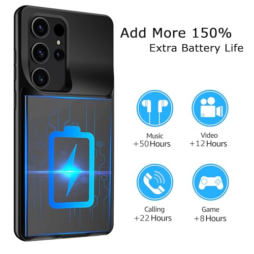 Battery Case for Galaxy S24 Ultra, Upgraded 12000mAh Battery Pack Rechargeable Charger Case with Wireless Charging Compatible for Galaxy S24 Ultra(6.8 inch) External Charging Cover (Black) - size: Galaxy S24 Ultra