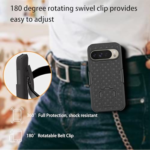 for Google Pixel 10/Pixel 10 Pro Stand Case, Screen Protector-Black | Belt Clip Kickstand Holder Holster, Slim Shell Slide Pouch Full Body Protective, Rugged Shockproof Outdoor Cell Phone Cover - size: Pixel 10/Pixel 10 Pro