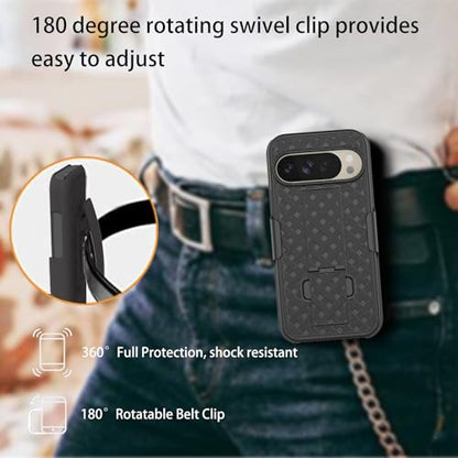 for Google Pixel 10/Pixel 10 Pro Stand Case, Screen Protector-Black | Belt Clip Kickstand Holder Holster, Slim Shell Slide Pouch Full Body Protective, Rugged Shockproof Outdoor Cell Phone Cover - size: Pixel 10/Pixel 10 Pro
