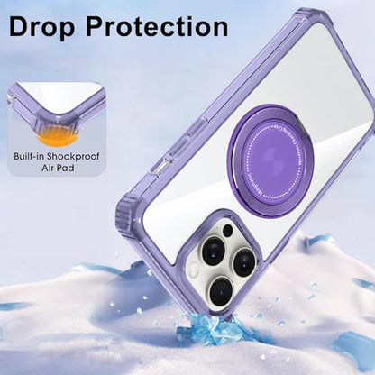 Clear Case for iPhone 13 Pro with Magnetic 360 Rotatable Ring Stand | Military Grade Heavy Duty Cover with 360 Rotatable Ring Kickstand -260417 - color: Clear Purple, size: iPhone 13 Pro
