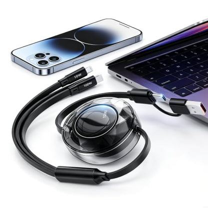 Retractable 3 in 2 Multi Charging Cable 100W, iPhone 17 Retractable Charger Cable USB C iPhone 16 Fast Charger Cord for iPhone 17 16 15 14 /Samsung Galaxy S25/PS/MBook/Pad (4ft) Travel Essentials