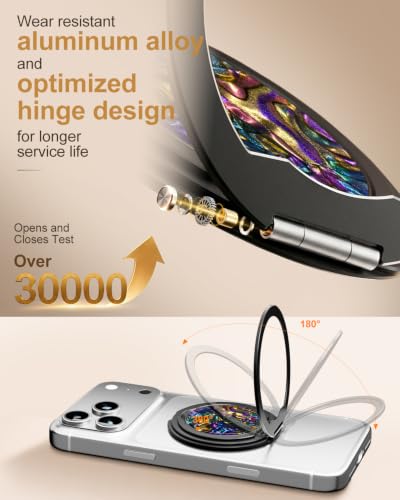 Magnetic Phone Grip for MagSafe, Ultra-Thin 360° Rotate Lightweight - color: Black-Colorful Shells