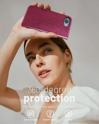 OCASE for iPhone 17e/iPhone 16e Wallet Case, Card Holder, Burgundy | RFID Blocking, Kickstand, Magnetic Closure, PU Leather Flip Folio, Shockproof TPU Shell, Protective Phone Cover (6.1") - color: Burgundy