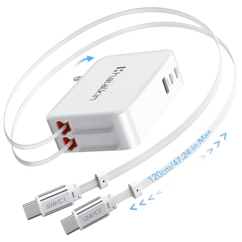 65W for MacBook Pro Charger,5-in-1 Retractable Wall Charger Plug for iPhone - color: White