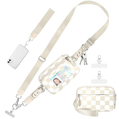 Tiostep Clip and Go Strap for Phone with Wallet Crossbody Phone Lanyard Adjustable and Detachable RFID Wristlet Wallet (Beige Yellow Checkered, Large) - color: Beige Yellow Checkered, size: Large