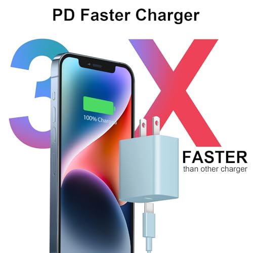 2+2Pack iPhone 17 16 15 Charger 20W Apple Charger &10ft Cable - Blue - color: Blue