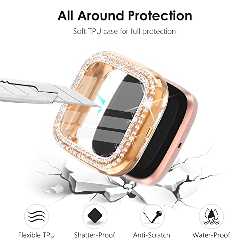 CHANCHY 10 Pack Compatible with Fitbit Versa 2 Screen Protector Case, Soft TPU Full Protective Case Cover Bumper Bling Crystal Diamond Frame for Fitbit Versa 2 Smart Watch, 10 Packs - color: Clear/Rose Gold/Pink/Silver/Black/Gold/Purple/Blue/Green/Red, si