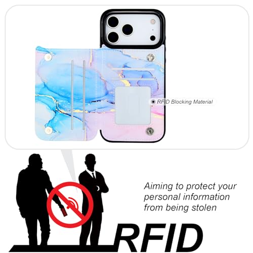 HAOPINSH Wallet Case with Card Holder for iPhone 17 Pro Max, Pink Blue Marble Pattern Back Flip Folio PU Leather Kickstand Card Slots Case for Women Girls Shockproof Cover 6.9" - color: Pink Blue Marble
