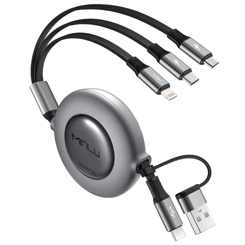 Minlu 3 in 2 Multi Charging Cable, 4Ft Retractable Chargers for All Devices,Multiple USBC Charger Cable Adapter with USB A/C to Lightning/USB C/Micro USB Port for iPhone 17/16/15/14/Samsung/PS