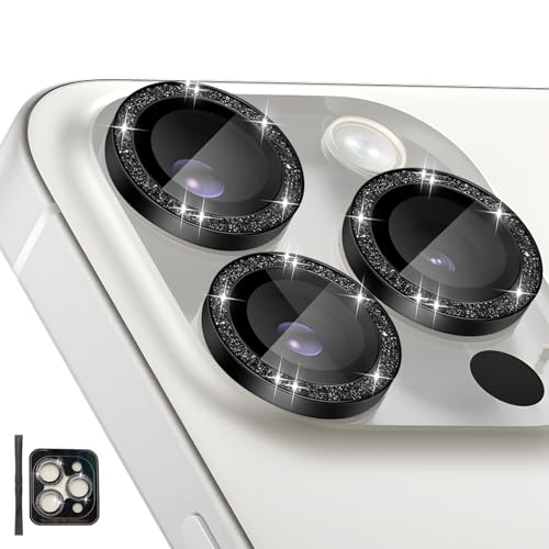 Camera Lens Protector for iPhone 15 Pro/15 Pro Max, Glitter Black - color: Glitter Black