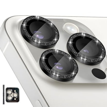 Camera Lens Protector for iPhone 15 Pro/15 Pro Max, Glitter Black - color: Glitter Black