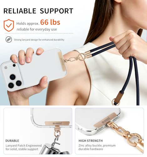 memumi Anti-Theft Phone Lanyard Crossbody for iPhone & Android, 3-in-1 Neck & Wrist Strap, 66 lbs Pull-Tested, Universal Phone Strap for Travel & Commuting, Navy Blue - color: Navy Blue