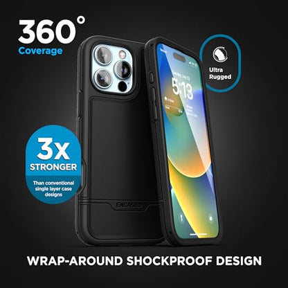 ENCASED Shockproof Case Compatible with iPhone 16 Pro Max - Ultra Protective Heavy Duty Magnetic Phone Cover, Rebel Series (Black) - color: Black, size: iPhone 16 Pro Max