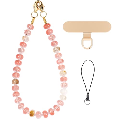 CH.yishi Beaded Phone Charm Wrist Strap with Tether Tab,Camera Lanyard - color: Watermelon Tourmaline
