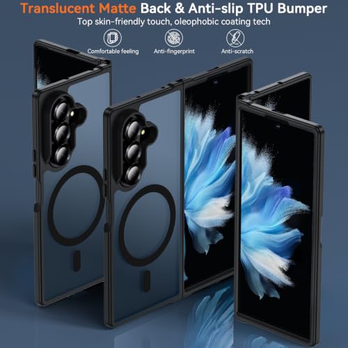 for Samsung Galaxy Z Fold 8 Ultra Case| Galaxy Z Fold 7 Case Magnetic Black | Compatible with MagSafe, Hinge Protection,Translucent Matte Military Grade Protection Shockproof Rugged Phone Cover - color: Z Fold 8 Ultra-Black, size: Galaxy Z Fold 8 Ultra| Z