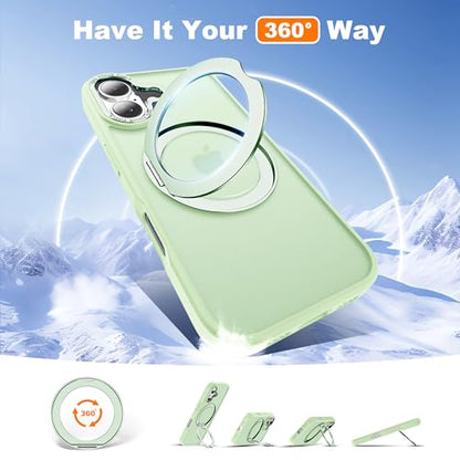 for iPhone 16 Case with 360° Spin Magnetic Stand,Green | iPhone 16 Phone Case 6.1",Spin Magnetic Ring Stand,Compatible with MagSafe,Military Protection,Translucent Matte - color: Green, size: iPhone 16