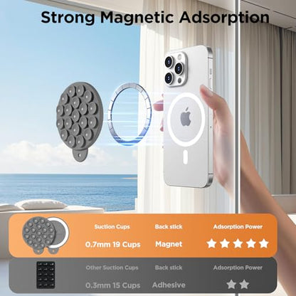Magnetic Suction Cup Phone Mount with MagSafe, Silicone Hands-Free Grip Holder for iPhone Case and Android, Mirror Shower Phone Stand for Makeup FaceTime Gym Kitchen Bathroom, Gray - color: Gray