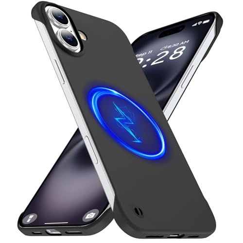 GRECAZO Magnetic Slim Frameless Case for iPhone 16 Plus, Black | Compatible with MagSafe, Soft-Touch Matte Hard PC Cover, Ultra Thin Lightweight Minimalist, Pull Ring Lanyard, 6.7 Inch - color: Black, size: iPhone 16 Plus