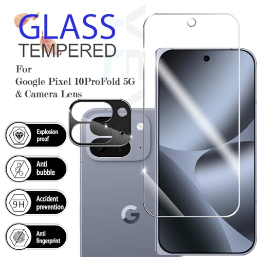 Screen Protector for Google Pixel 10 Pro Fold & Camera Lens Protectors [2+2 Pack] [Ultrasonic Fingerprint Unlock] [Case Friendly] [Bubble-Free] Tempered Glass For Pixel 10 Pro Fold - size: Google Pixel 10 Pro Fold