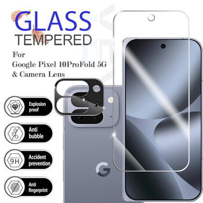 Screen Protector for Google Pixel 10 Pro Fold & Camera Lens Protectors [2+2 Pack] [Ultrasonic Fingerprint Unlock] [Case Friendly] [Bubble-Free] Tempered Glass For Pixel 10 Pro Fold - size: Google Pixel 10 Pro Fold