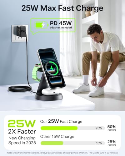25W Fast 3 in 1 Charging Station for iPhone 18 Pro Max/iPhone Duo/17 ProMax - size: 25W Max for Phone