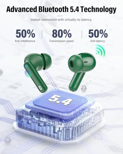 Wireless Earbuds, Bluetooth 5.4 Headphones Bass Stereo/Clear Calls, Green - color: Green