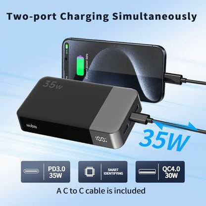 NOBIS Portable Charger 35W 20000mAh Power Bank Fast Charging - color: Black