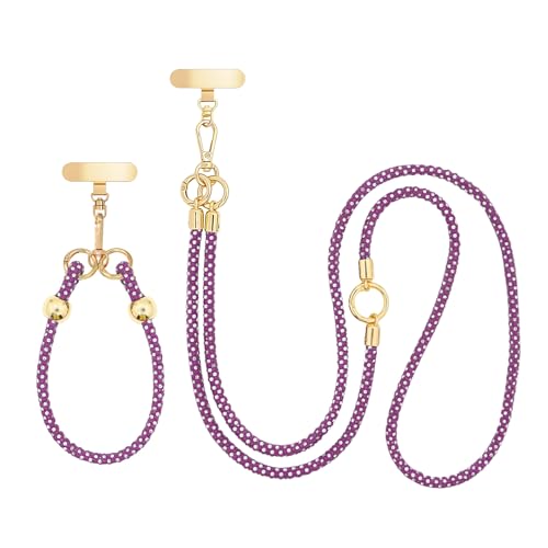 Crystal Phone Strap Crossbody and Wrist Lanyard, Anti Theft Layered & Wrist Strap Cell Phone Neck for Women - color: Dark Purple
