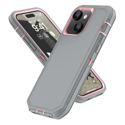 Sansunto for iPhone 13 Case, Phone Case for 15 & 14, Protective Heavy Duty Shockproof 3 in 1 Silicone Rubber Cover, Rugged Hybrid Durable Phone Case for iPhone 6e in 6.1 Inch - color: Grey/Pink