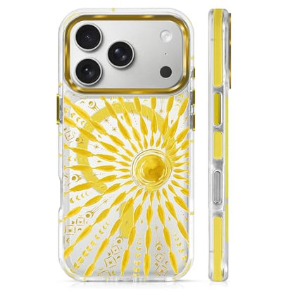 VisEnt Clear Case for iPhone 17 Pro, Magnetic Phone Case, Transparent Slim Cover, Military Grade Protection, Shockproof, Anti-Yellowing, Scratch Resistant, Folk Gold Sun - color: Folk Gold Sun, size: Iphone 17 Pro