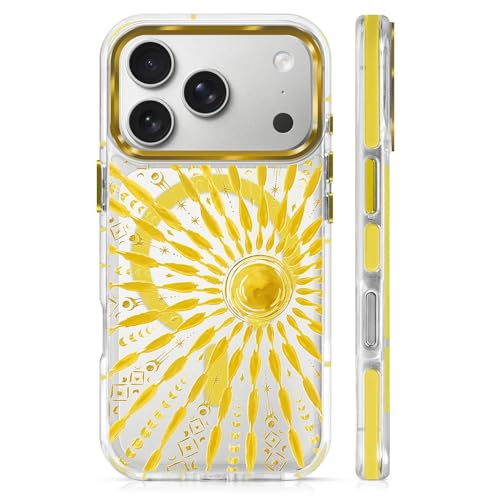 VisEnt Clear Case for iPhone 17 Pro, Magnetic Phone Case, Transparent Slim Cover, Military Grade Protection, Shockproof, Anti-Yellowing, Scratch Resistant, Folk Gold Sun - color: Folk Gold Sun, size: Iphone 17 Pro