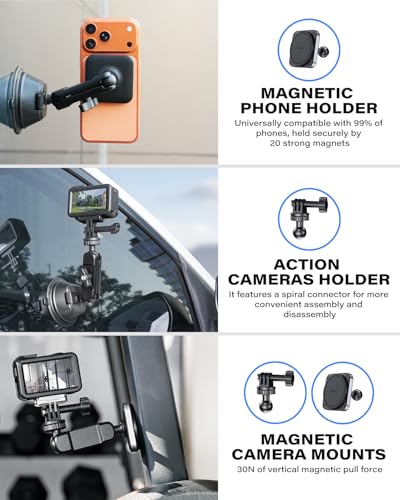 1Zero Dual Suction Cup Car Mount for GoPro, Action Camera and iPhone